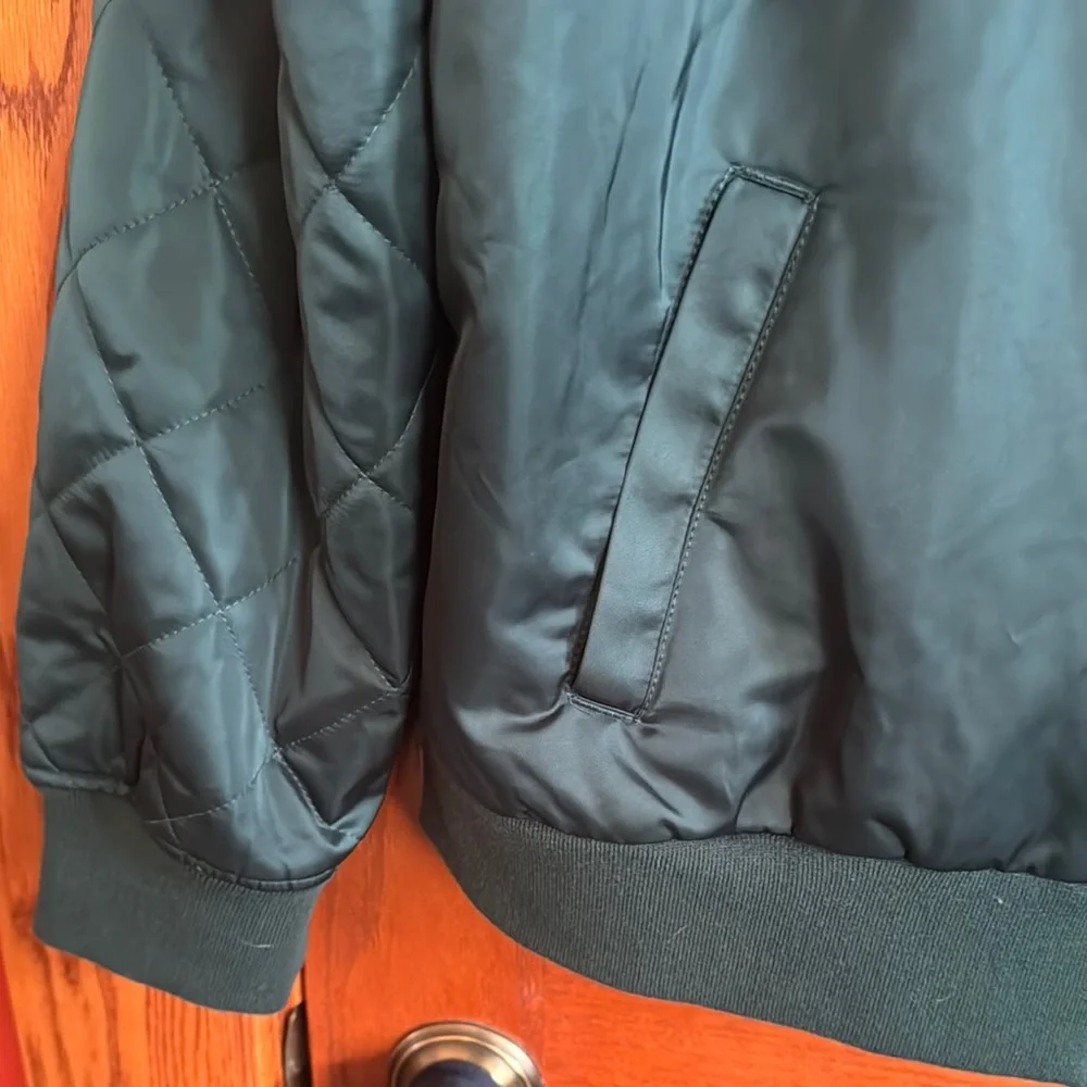 Torrid Green Satin Bomber Jacket with Ribbed Details - Picture 3 of 5